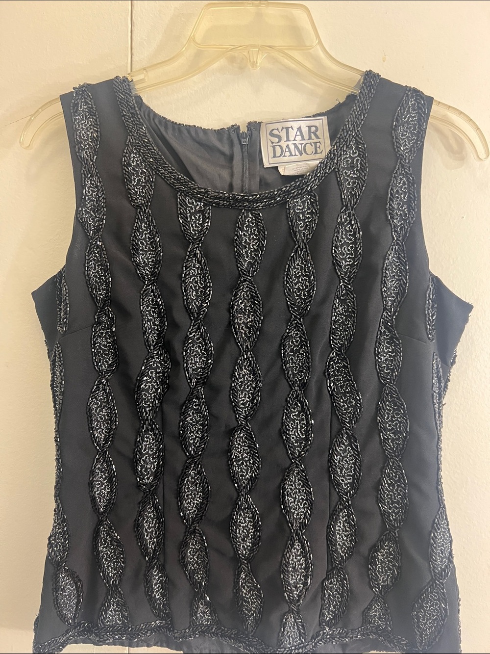 Black Beaded Sleeveless Top women size 10  fancy elegant